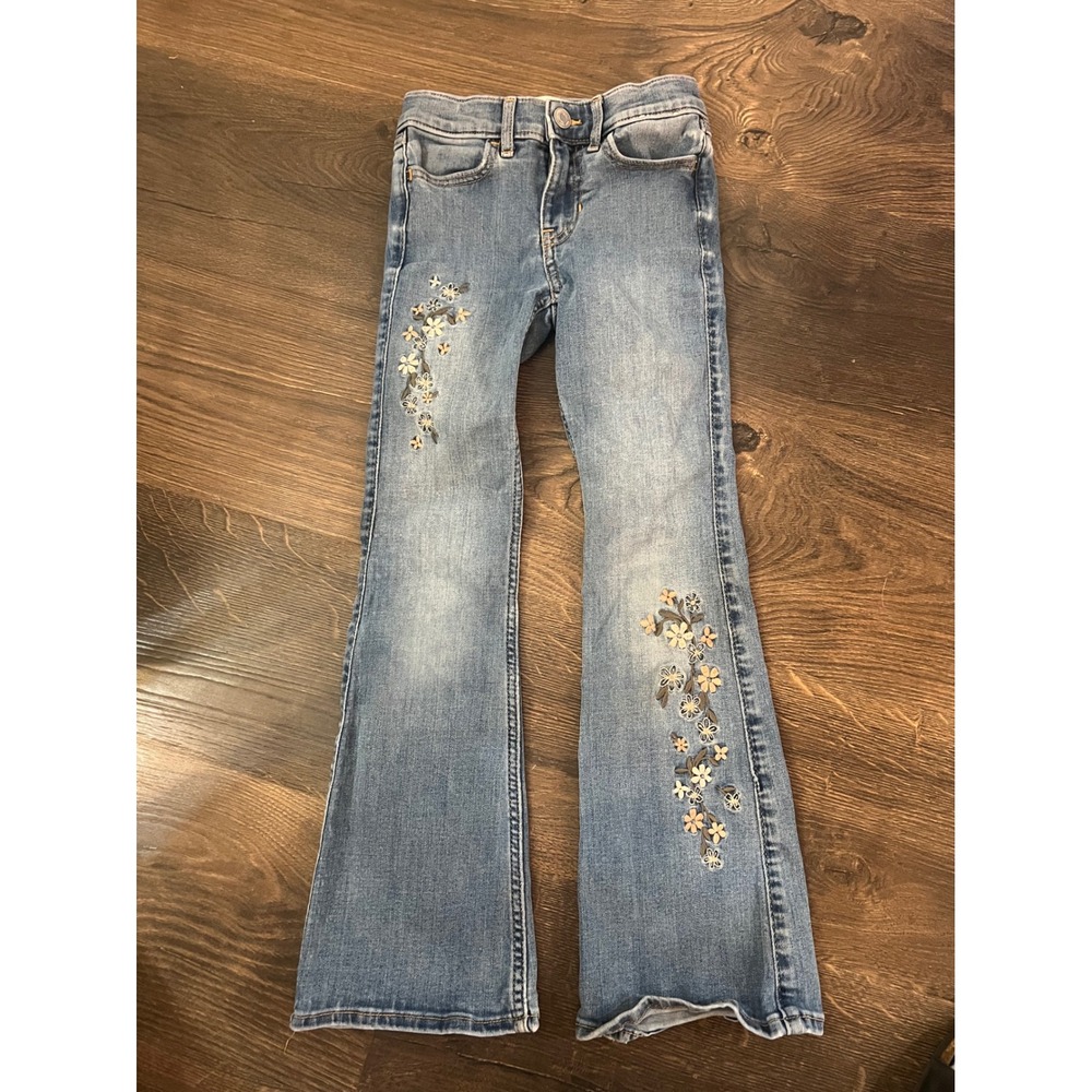 Abercrombie Kids High Rise Flare Jeans Floral Embroidered Light Wash Size 5/6 L